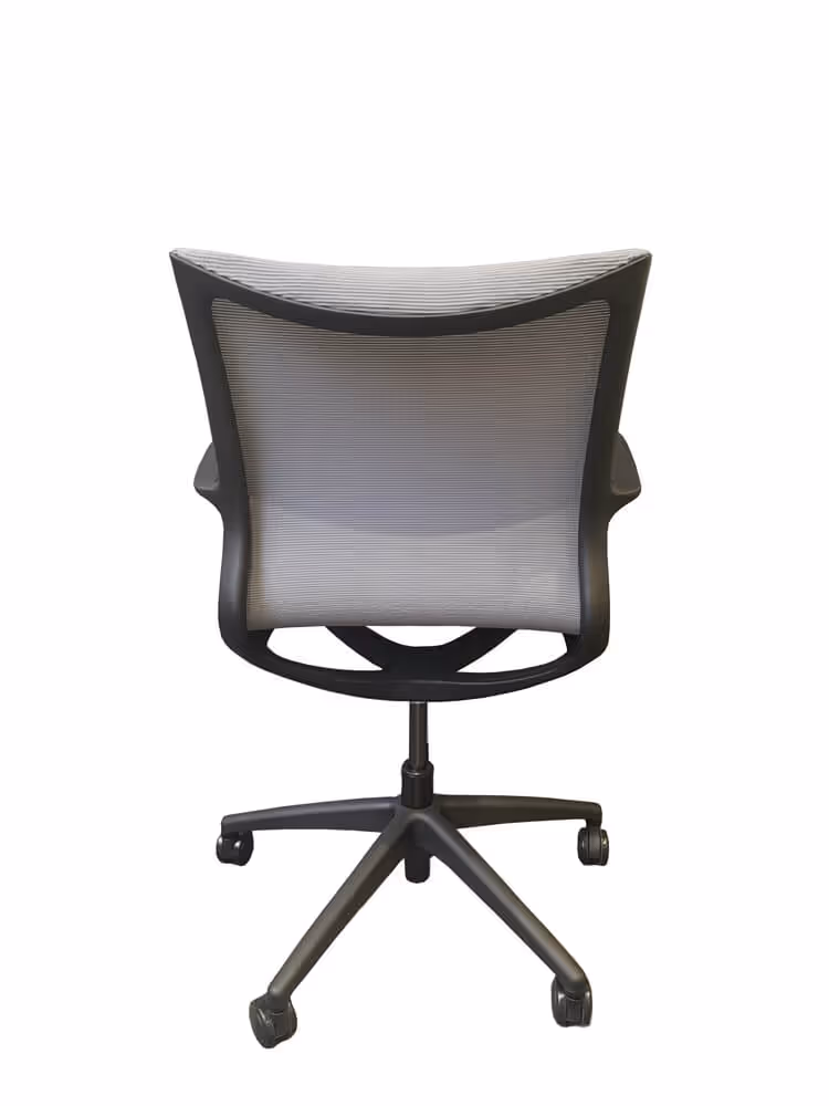 back view grey mesh meeting chair on wheels