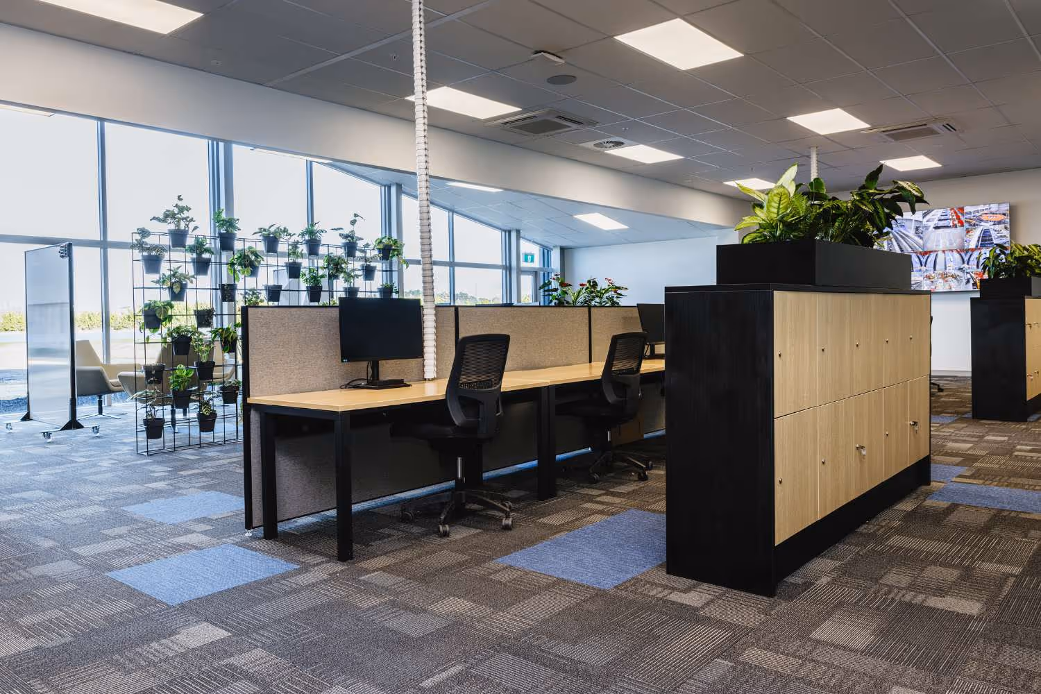 fixed height office desks and chairs