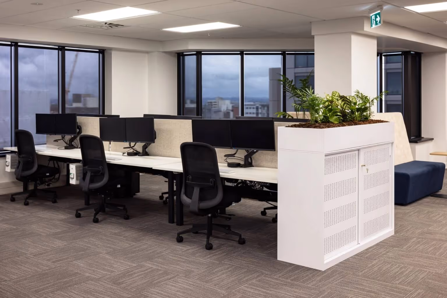 white metal storage units in office