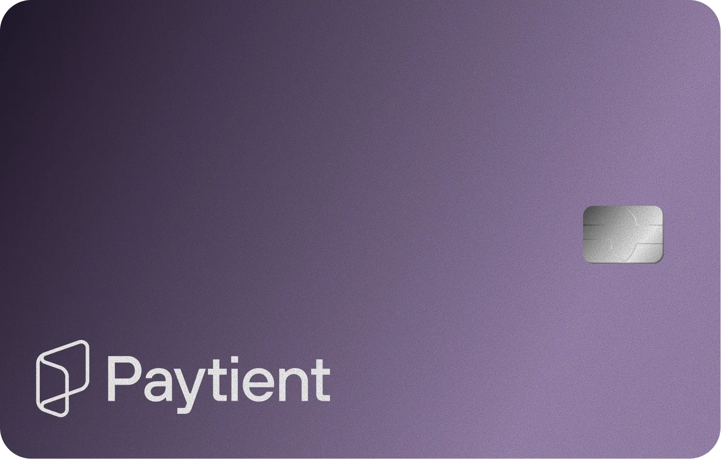 Tarjeta Paytient morada con chip y logotipo a la izquierda.