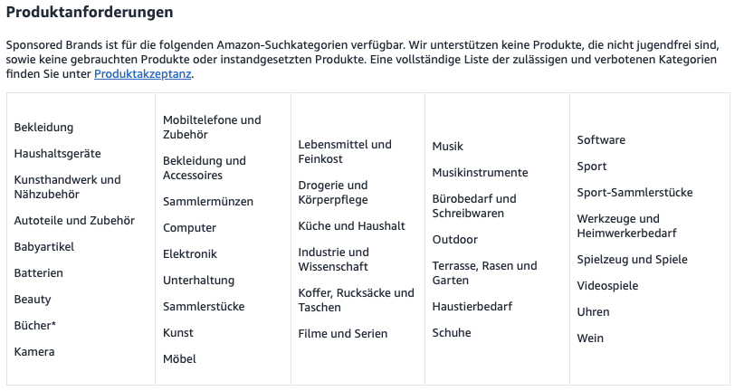 Produktanforderungen für Sponsored Brands Kampagnen