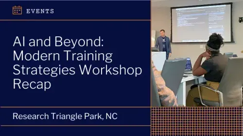 A presenter at the AI and Beyond: Modern Training Strategies Workshop in Research Triangle Park, NC, speaking to attendees.