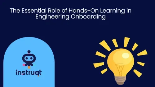 Instruqt blog header illustrating hands-on learning in engineering onboarding with the Instruqt logo and a lightbulb icon.