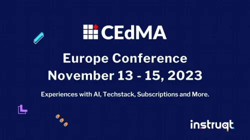 CEdMA Europe Conference banner announcing the November 13–15, 2023 event, sponsored by Instruqt.