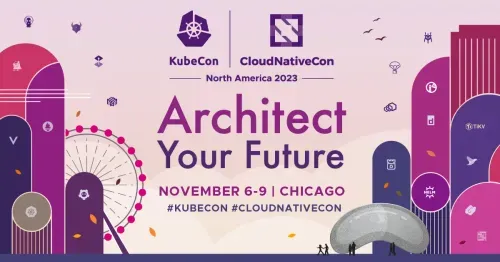 KubeCon + CloudNativeCon North America 2023 promotional banner for the Chicago event, November 6–9.
