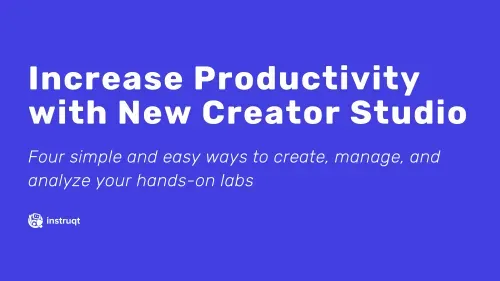 Instruqt's New Creator Studio hero slide: four ways to create, manage, and analyze hands-on labs.