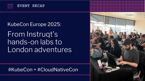 KubeCon Europe 2025 event recap hero image showing attendees working on Instruqt hands-on labs in London.
