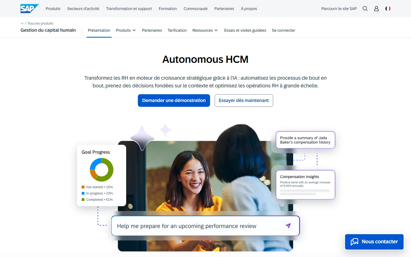 Page d'accueil de SAP SuccessFactors (gestion du capital humain), la suite HCM de SAP pour les groupes internationaux