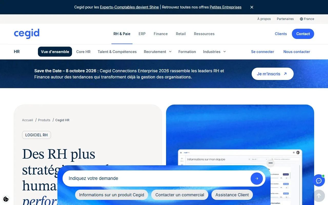 Aperçu du site Cegid HR, suite SIRH avec gestion des entretiens professionnels