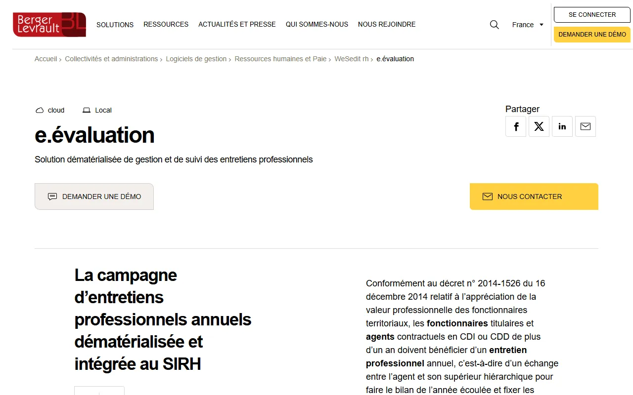 Aperçu du module e.évaluation de Berger-Levrault pour les entretiens professionnels de la fonction publique