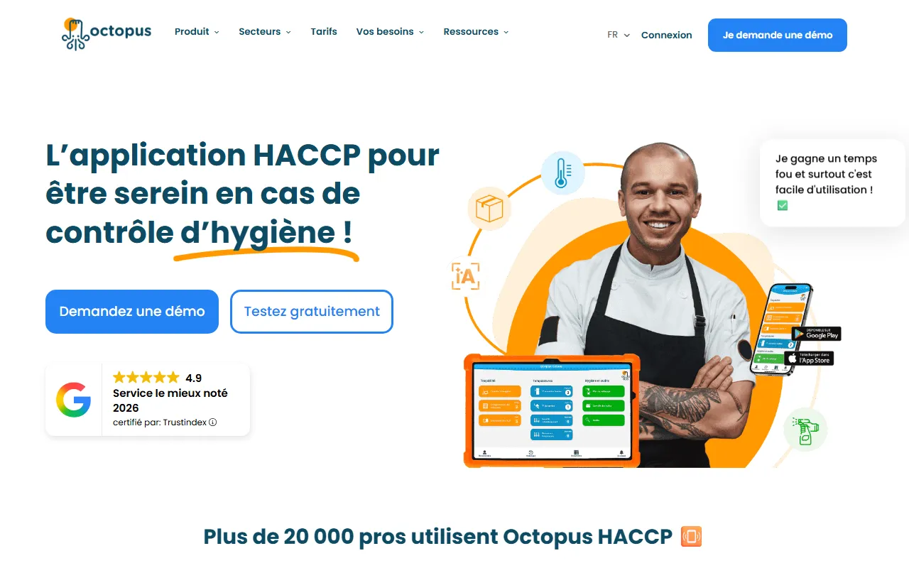 Aperçu d'Octopus HACCP, application de traçabilité et de relevés de températures
