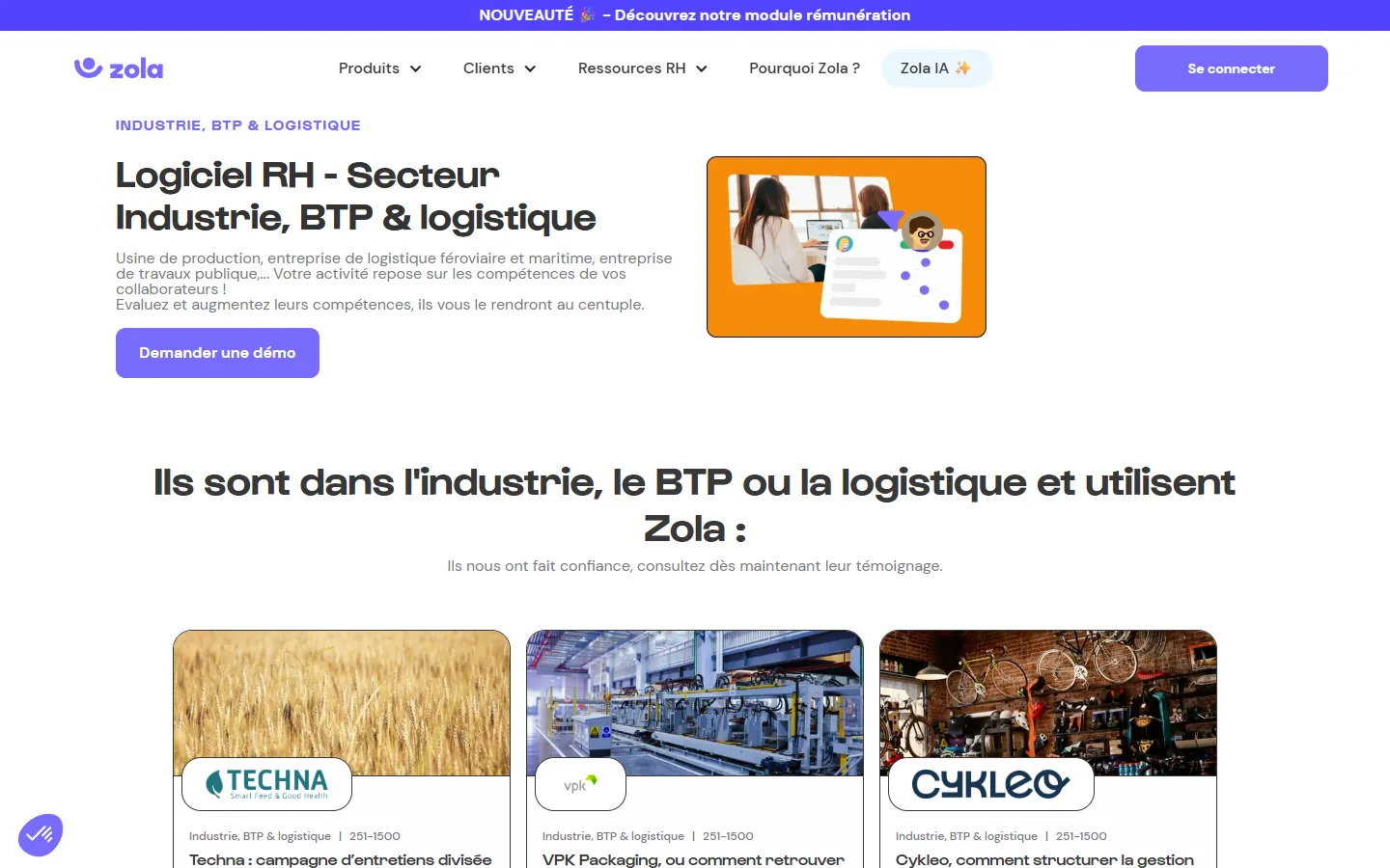 Aperçu de Zola, logiciel RH pour l'industrie, le BTP et la logistique
