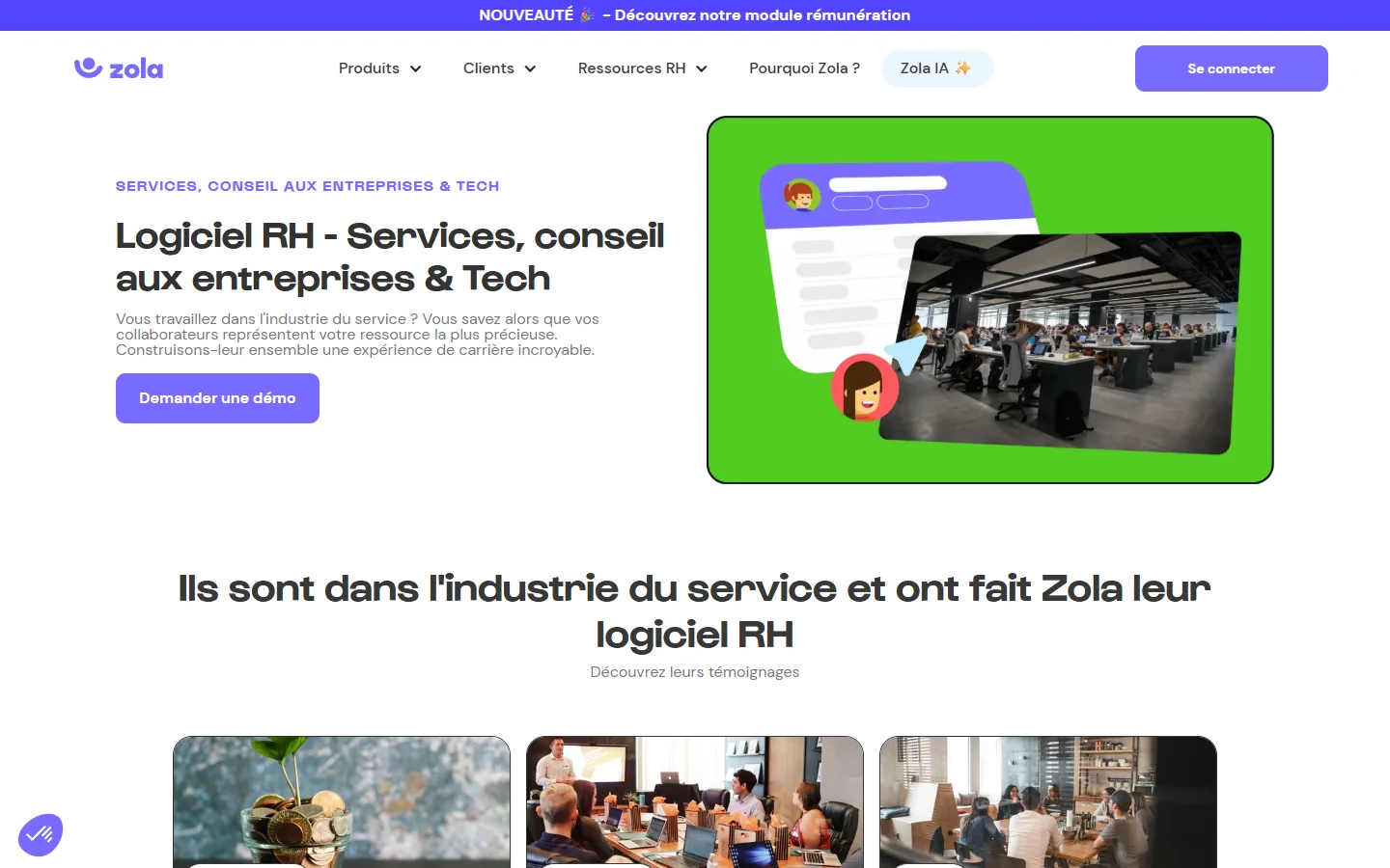 Aperçu de Zola, logiciel RH pour les services, le conseil et les cabinets