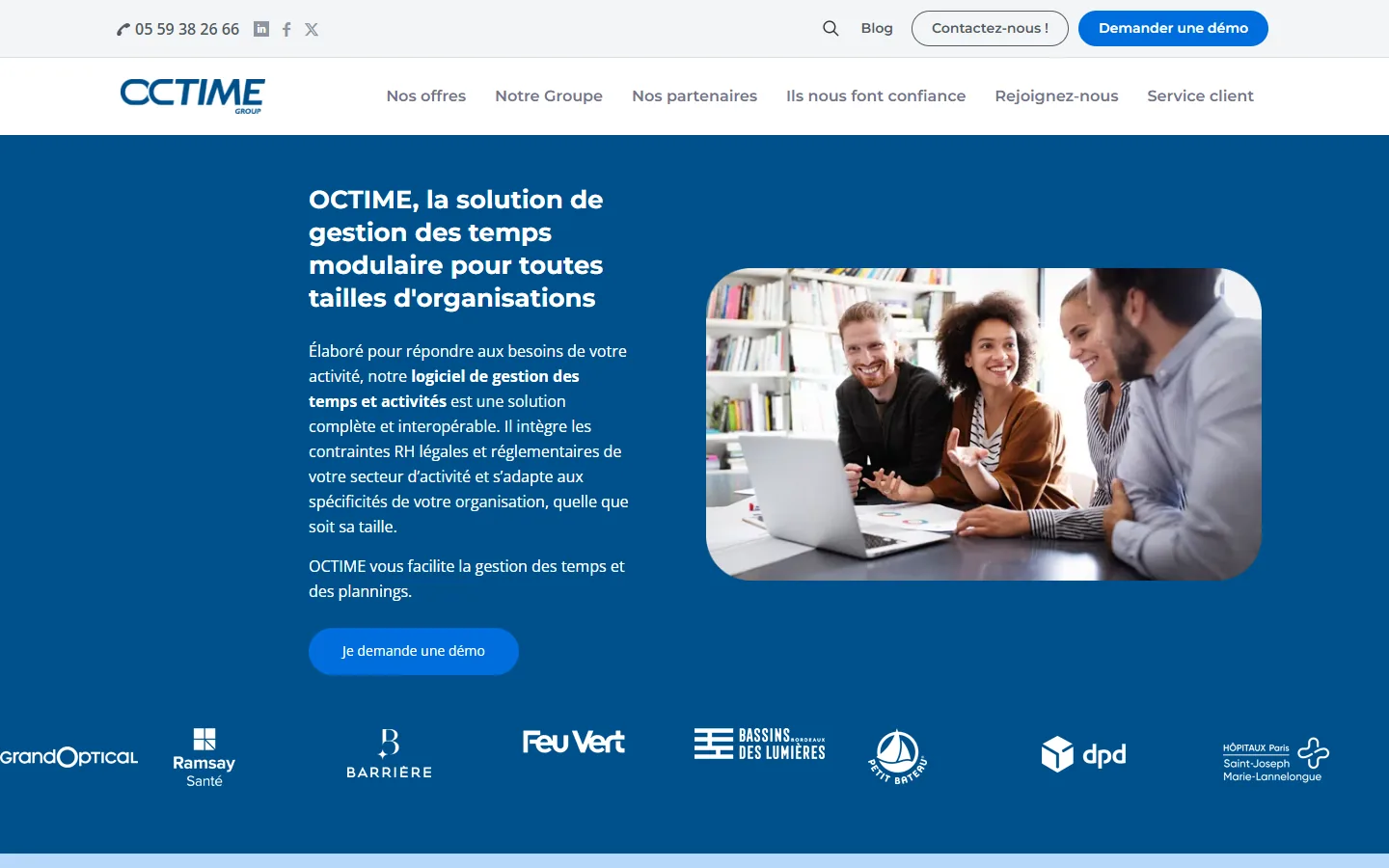 Aperçu d'Octime, logiciel de gestion des temps et de planning multi-sites