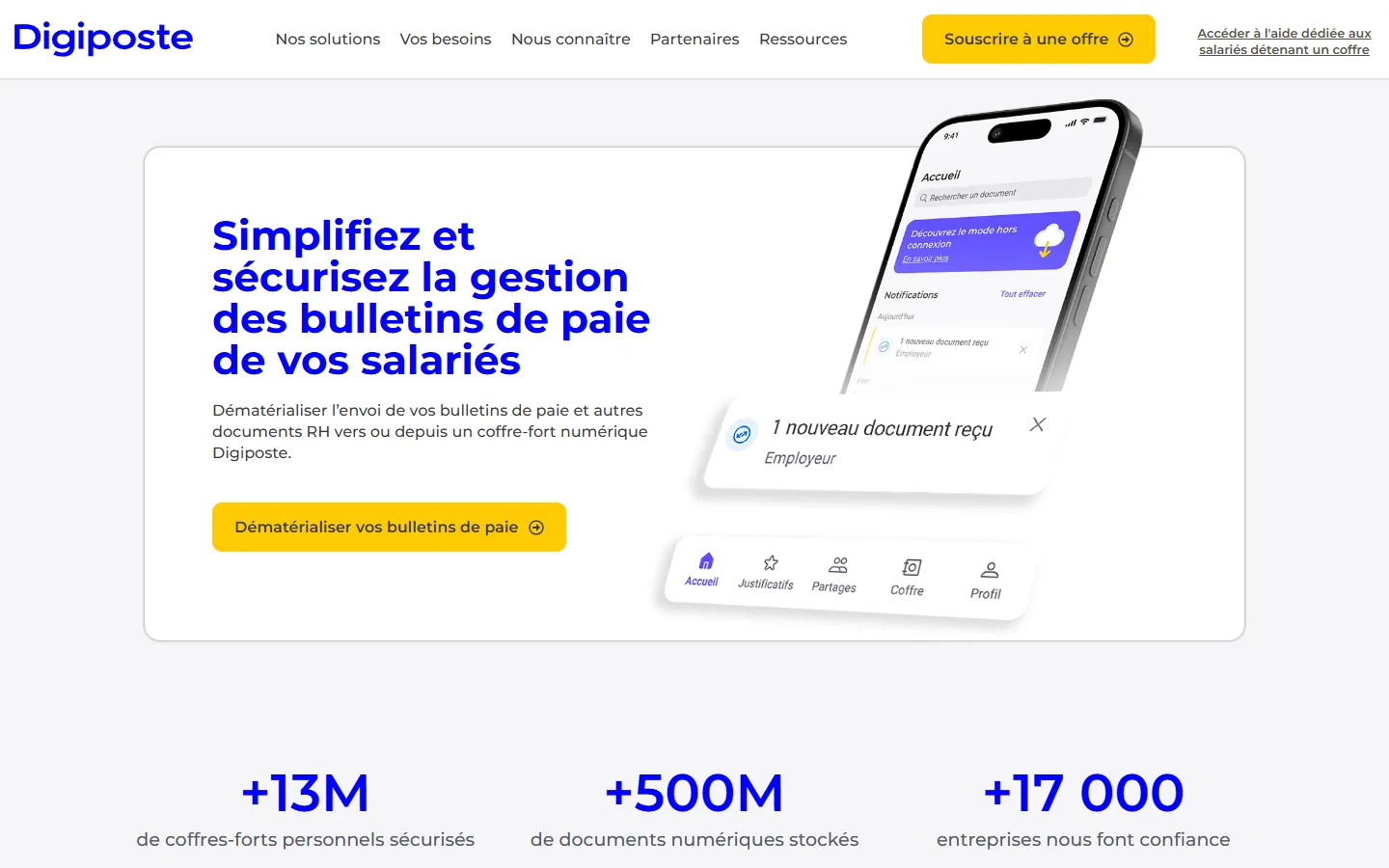 Aperçu de Digiposte, coffre-fort numérique pour les bulletins de paie et les documents RH