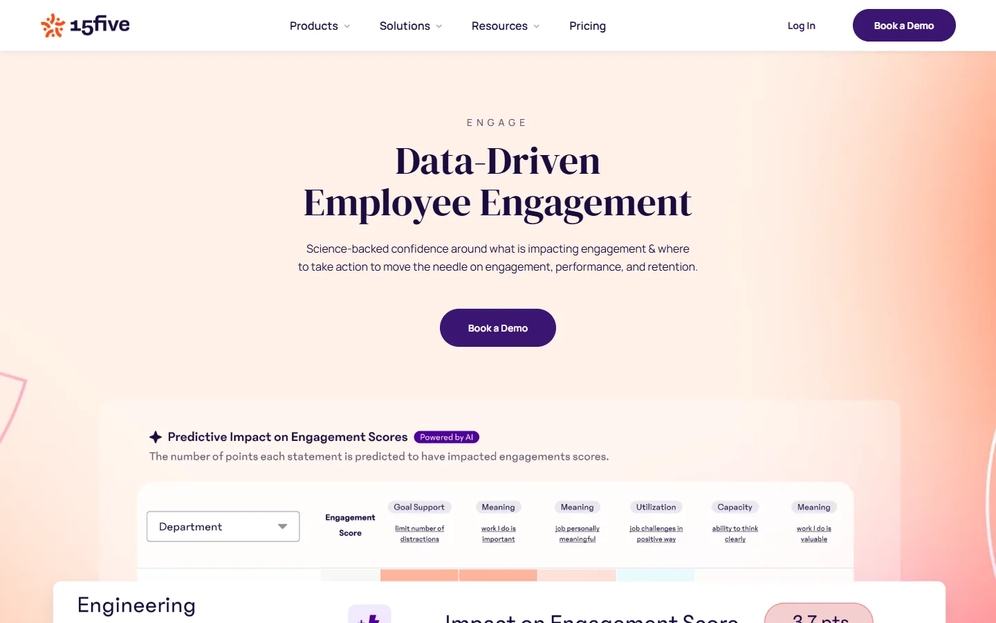 Aperçu du site 15Five, module Engage de mesure de l'engagement des salariés