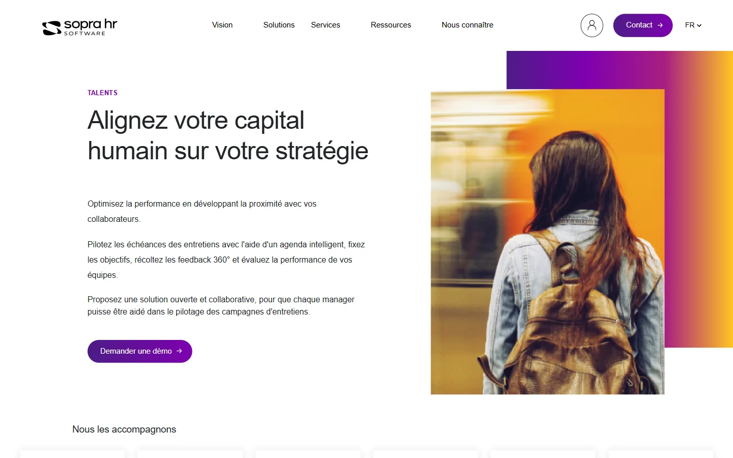 Aperçu de la page Talents de Sopra HR Software, entretiens, objectifs et feedback 360 proposés en complément de la paie et du cœur RH