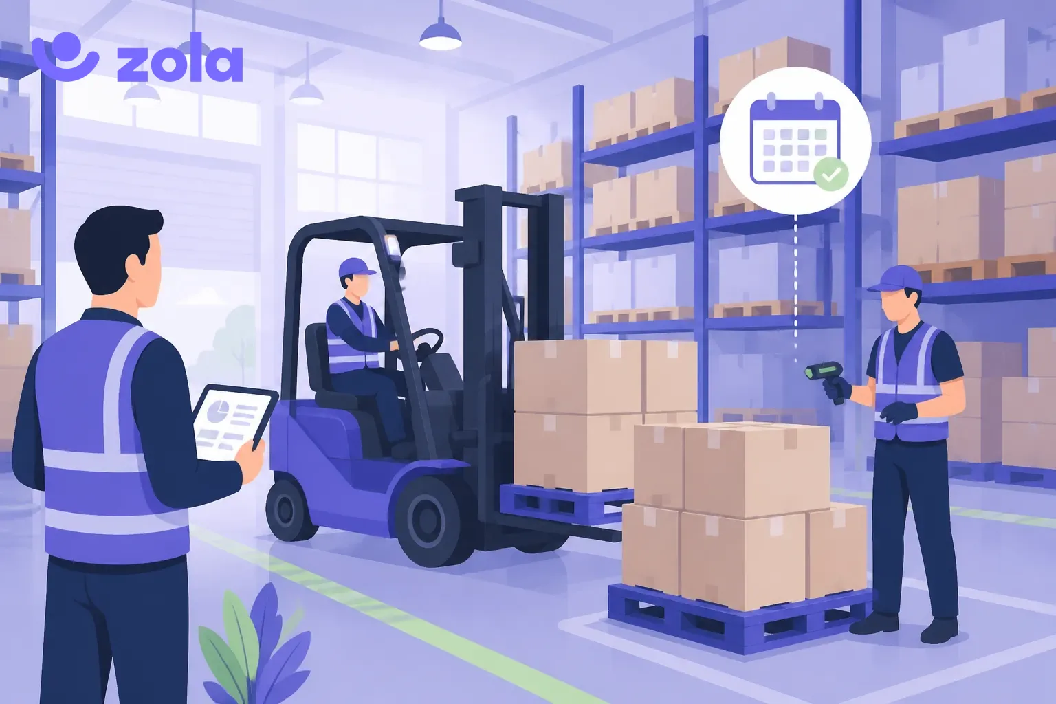 Compétences logistiques : cariste, préparateur de commandes et chef d'équipe dans un entrepôt