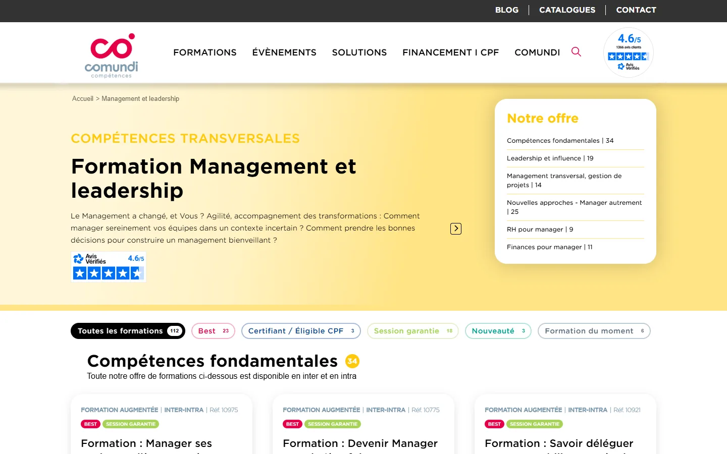 Aperçu de la page formation management de Comundi