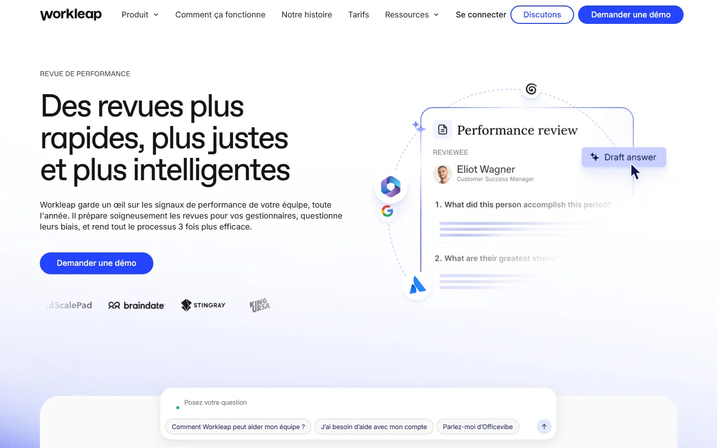 Aperçu du site de Workleap, page de la revue de performance en français