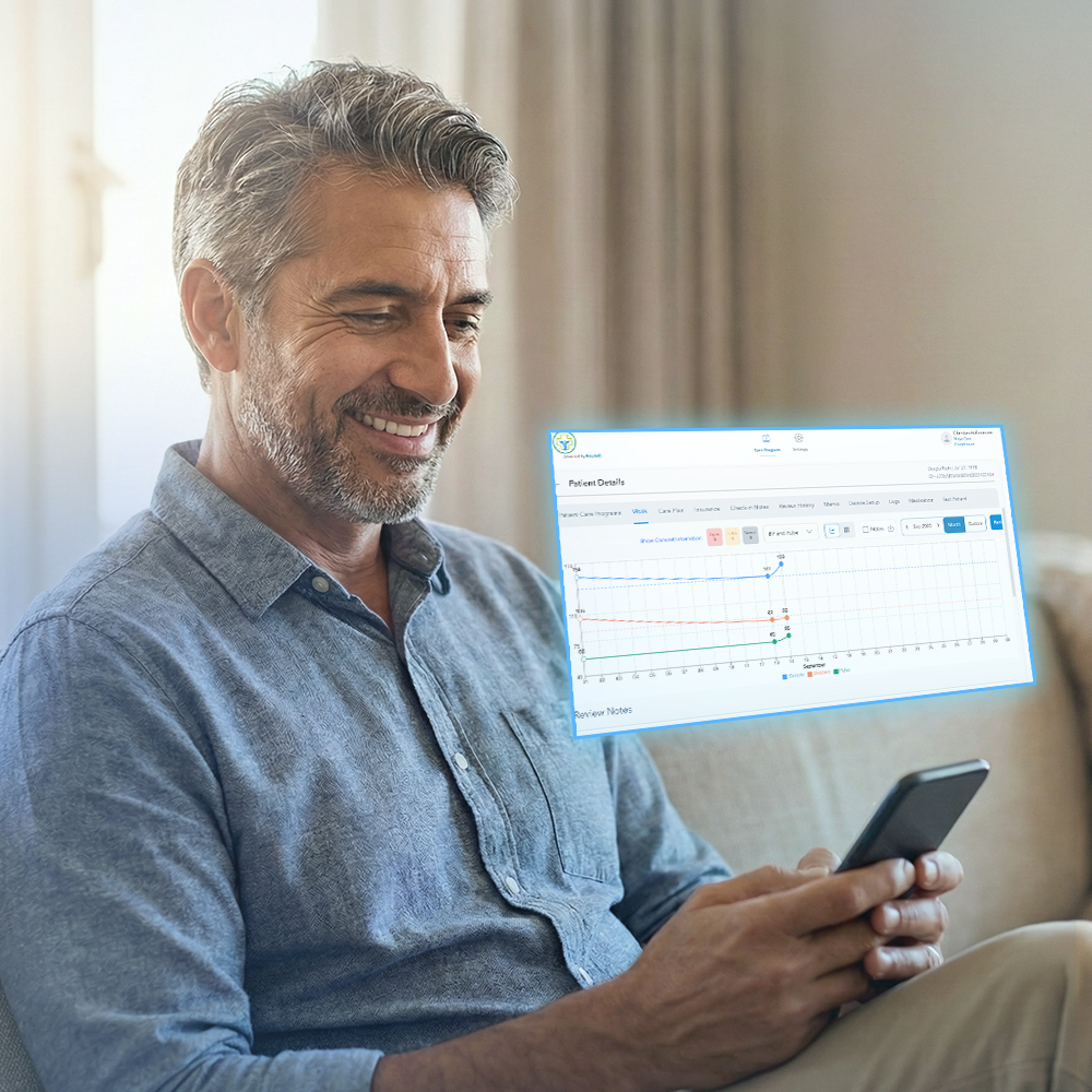 A man reviewing health information on his phone at home