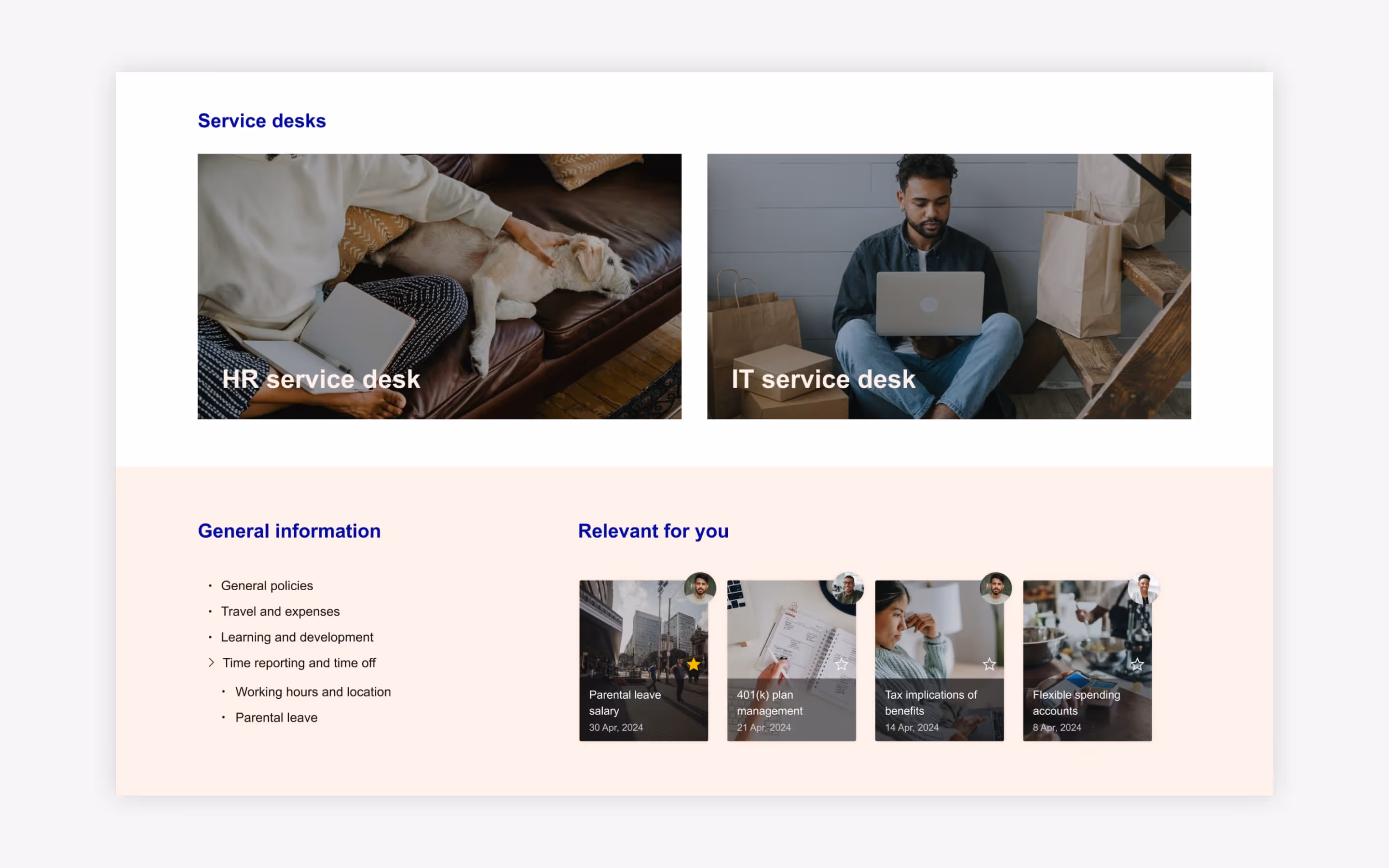 A personalized intranet home page with modules.