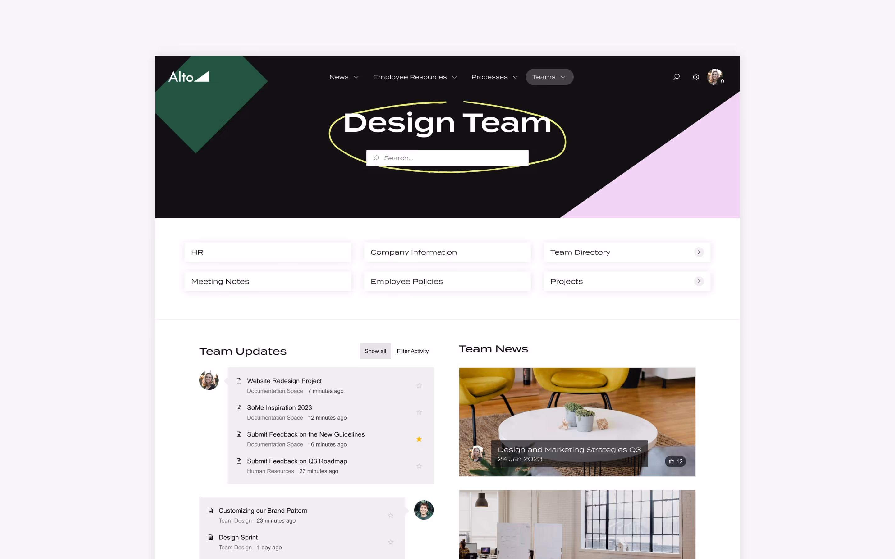 An Intranet landing page.