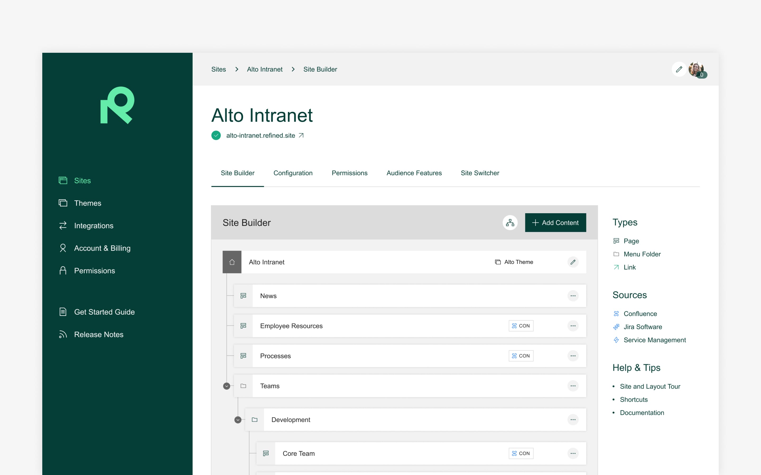 Organize your intranet in Refined Site Builder.