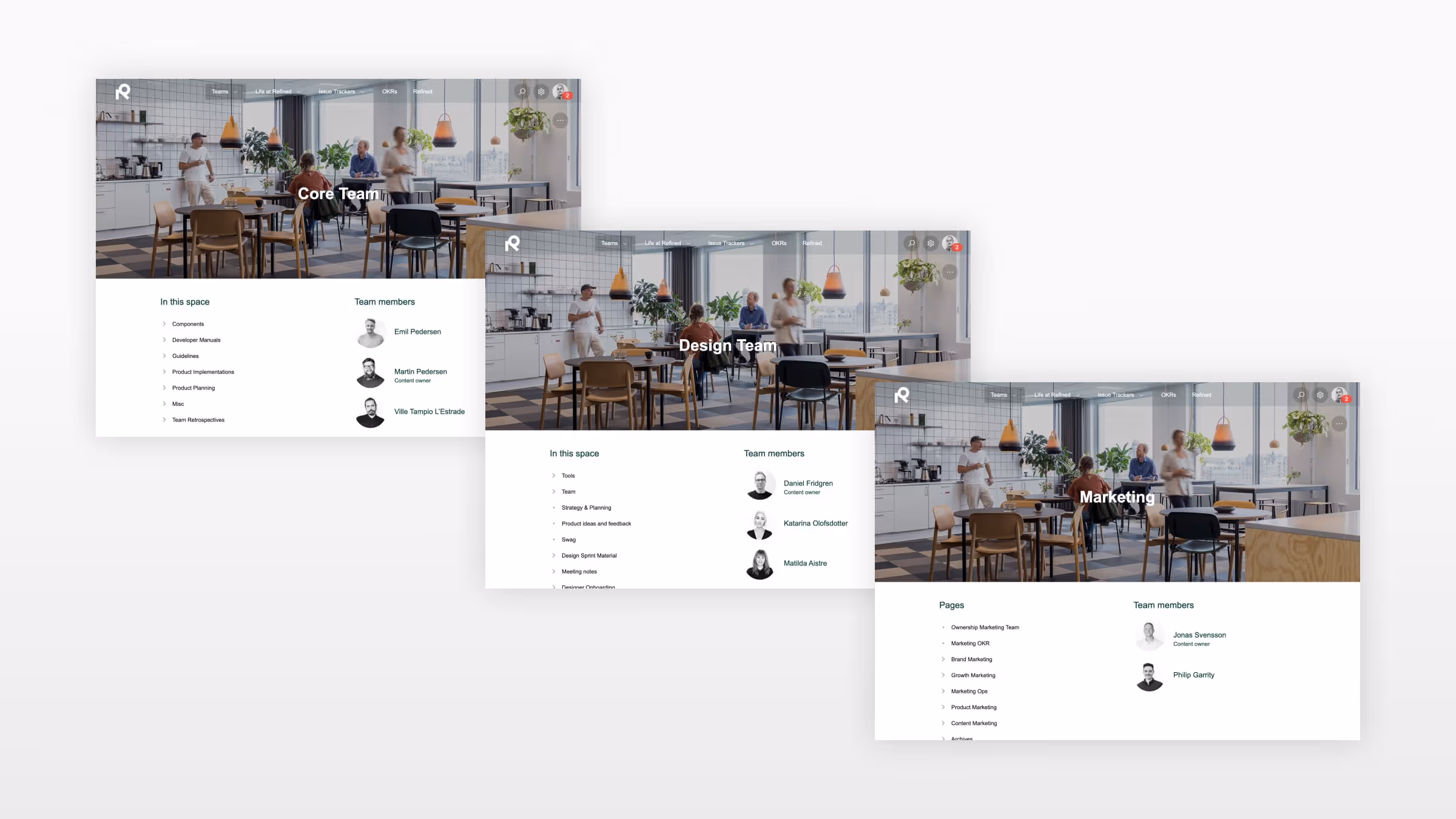 Design consistency across your site is key. Multiple spaces one core design.