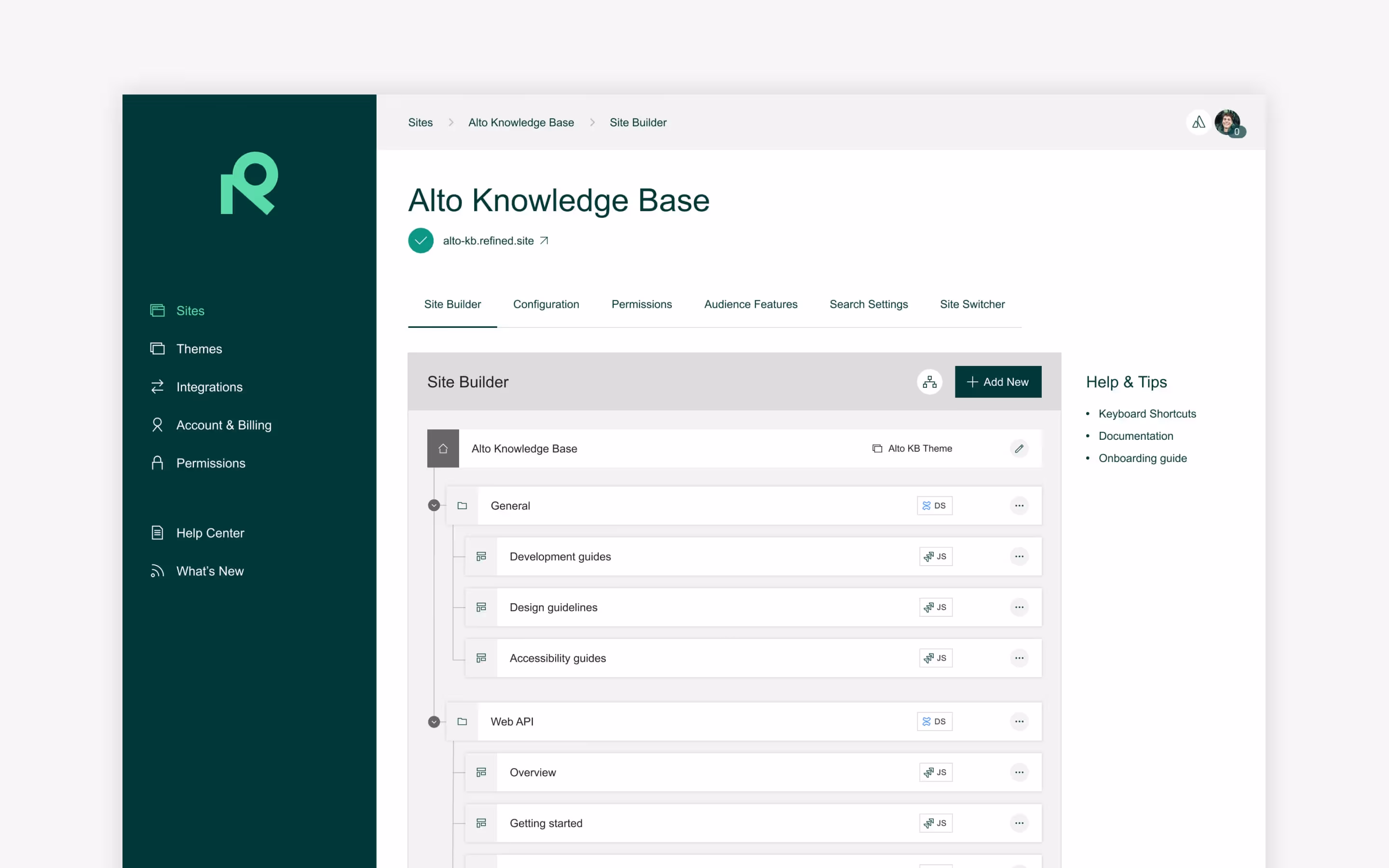 The Refined admin user interface.