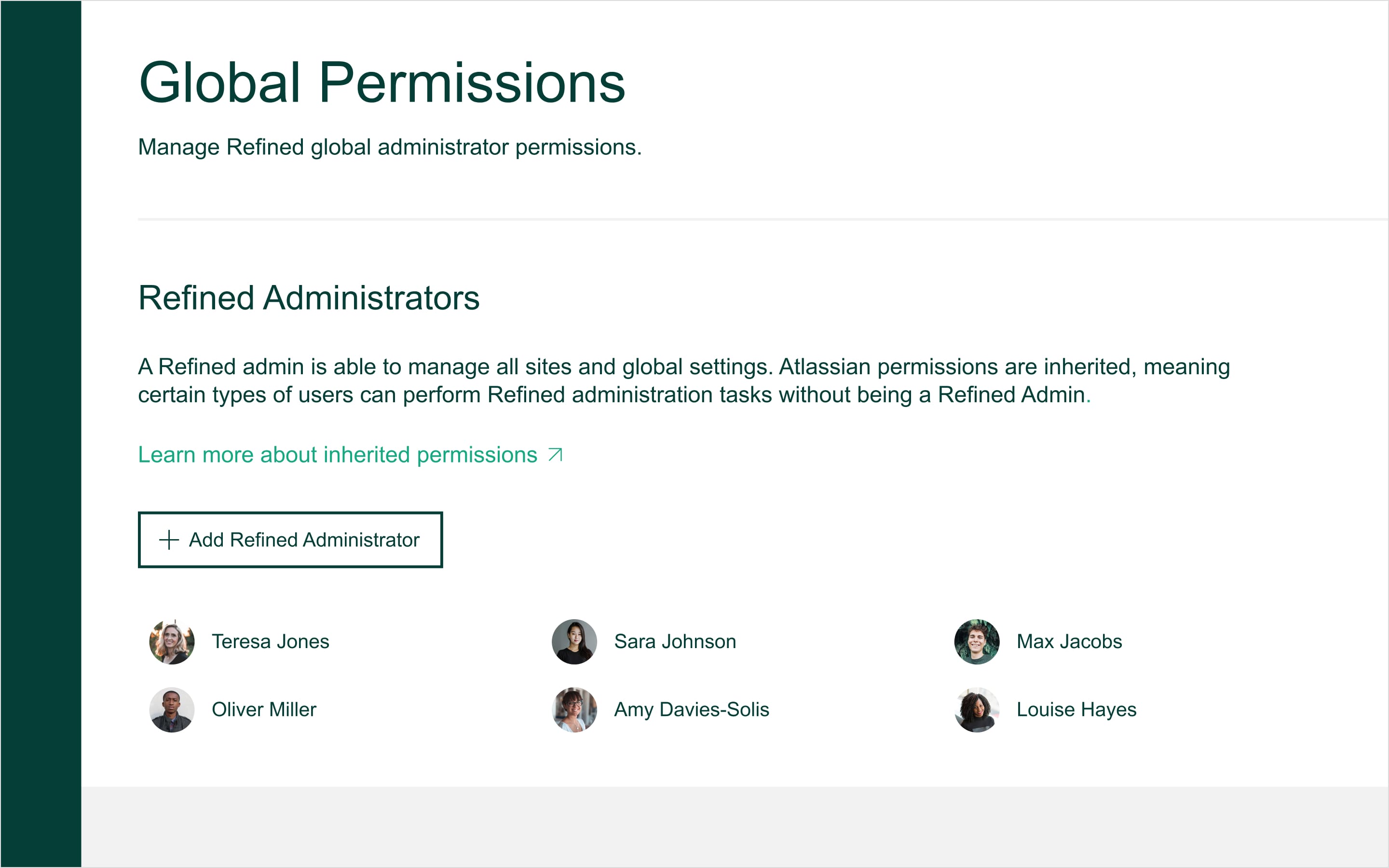 The global permissions page of the Refined admin UI.