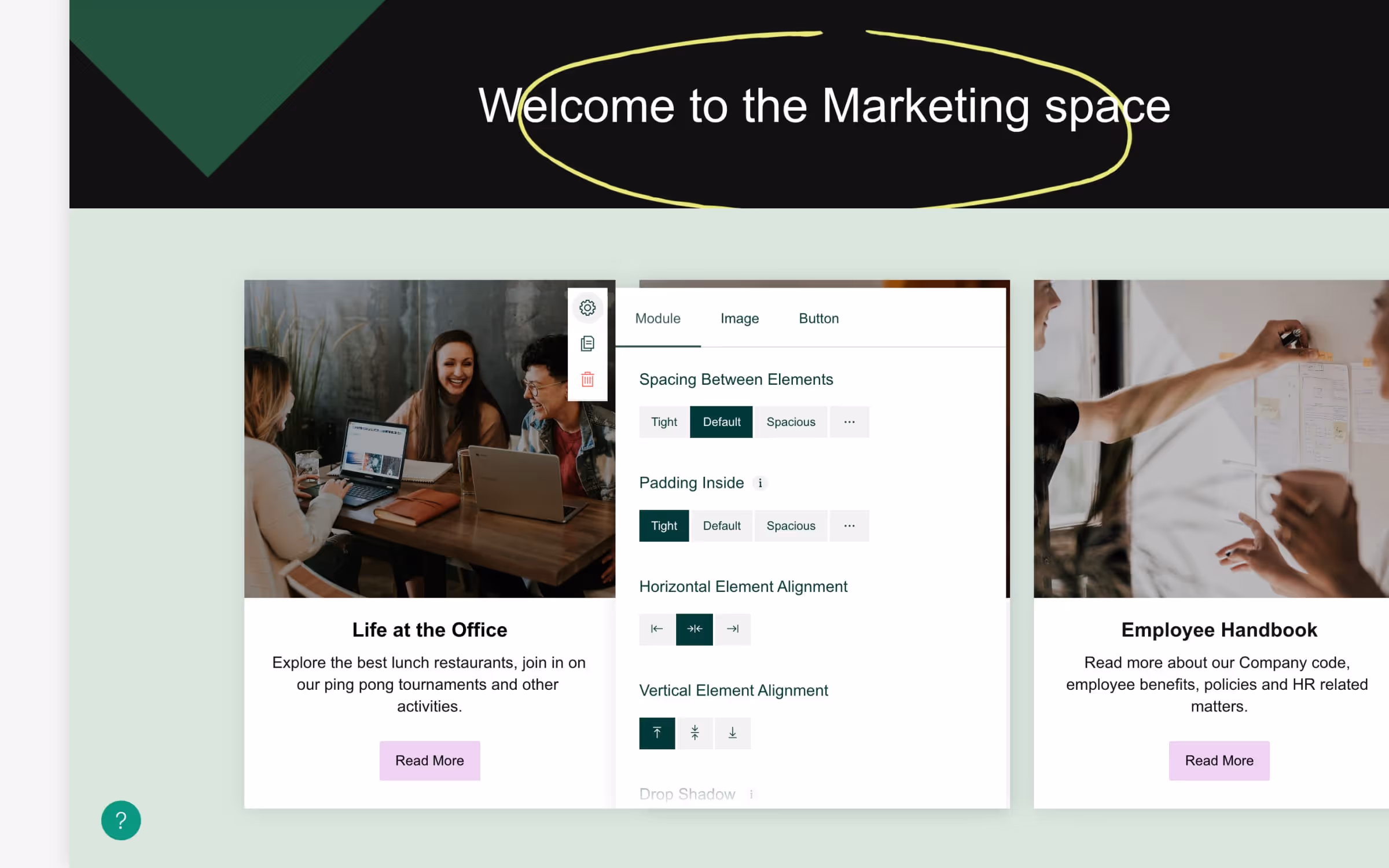 Setting spacing and padding in the Page Builder
