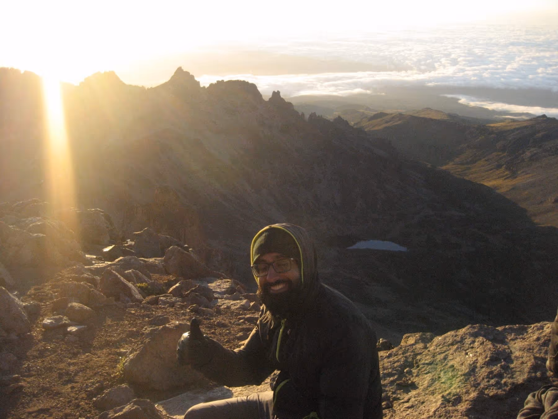 Sunrise from above the clouds at Lenana peak, Mount Kenya