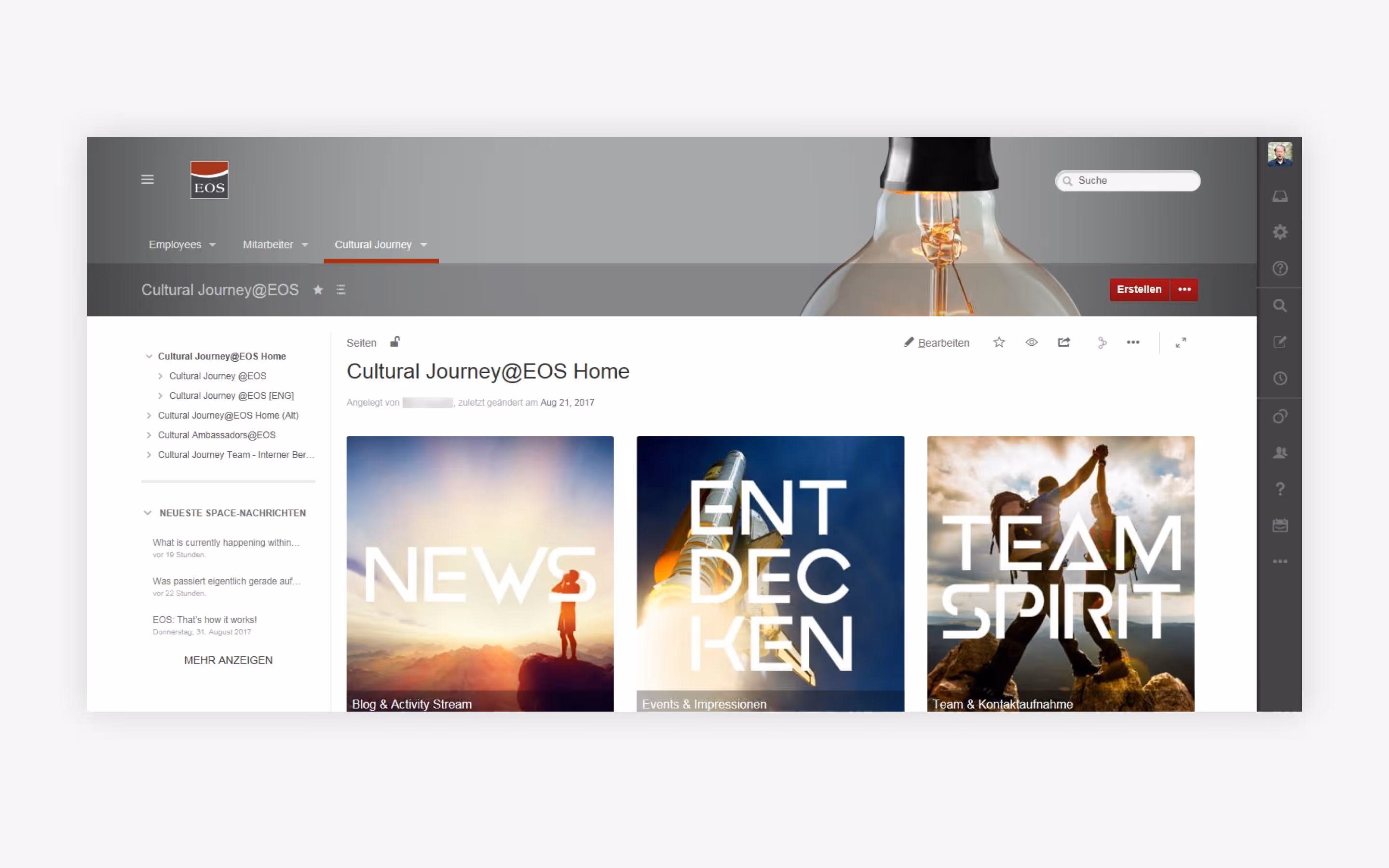 EOS Group's Confluence-based social intranet, customized with Refined for Confluence and Refined Toolkit, caters to a whopping 10,000 employees.