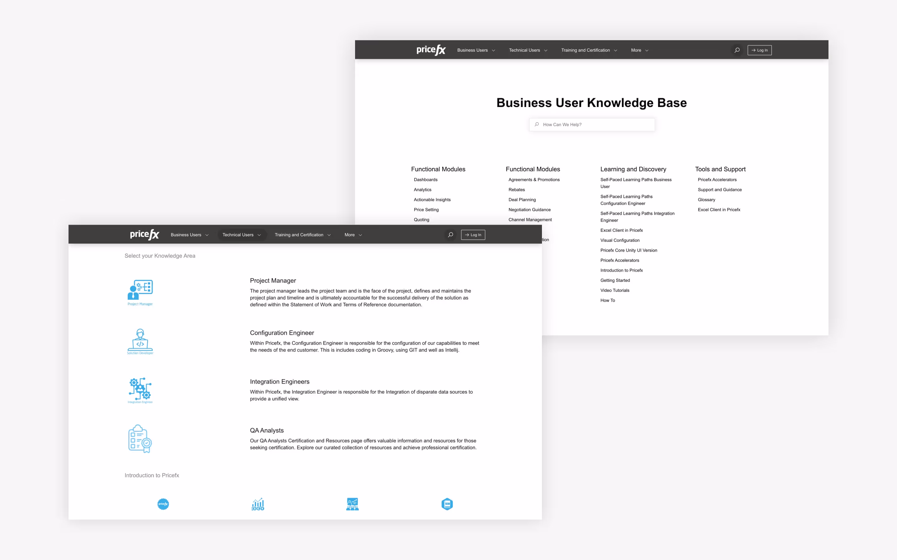 Pricefx's knowledge base is built to serve critical information for two very distinct user groups.