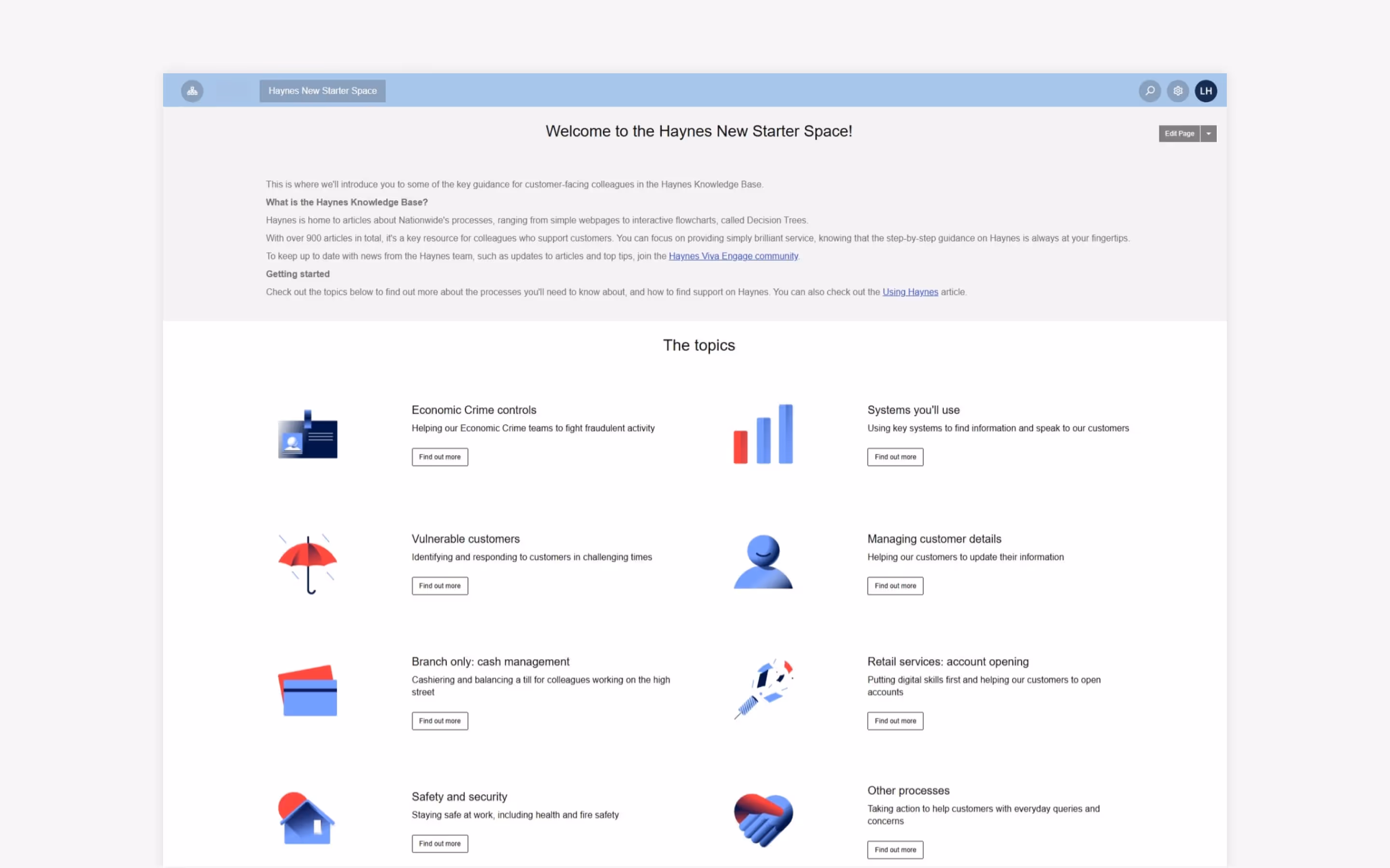 The Nationwide knowledge base starter page.