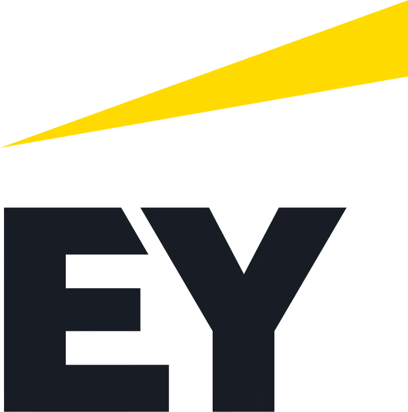 Black letters 'EY' with a yellow triangular shape extending from the top right corner.