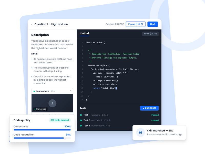 Tela de teste técnico com editor de código na Coodesh