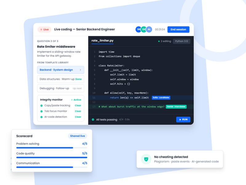 Entrevista de live coding com editor compartilhado na Coodesh
