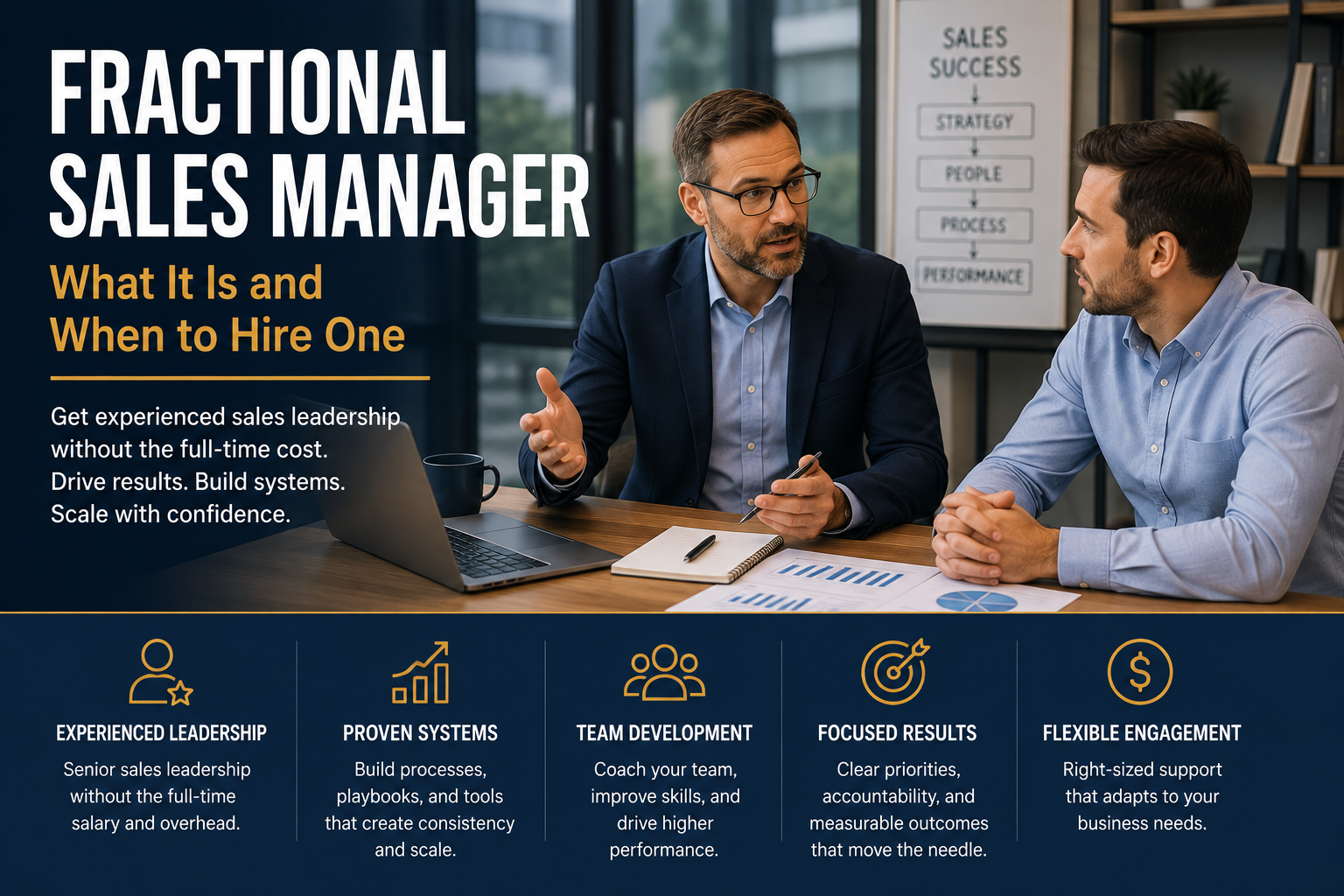 Fractional sales manager reviewing pipeline performance and sales strategy with a growing business leadership team