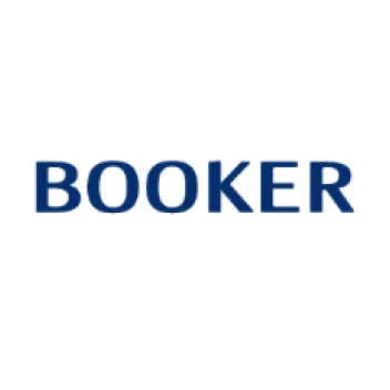 BOOKER company logo in dark blue text on white background.