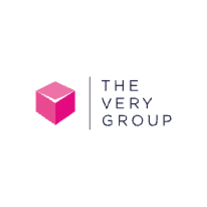 Logo featuring a pink 3D cube next to the text 'THE VERY GROUP' in uppercase letters.
