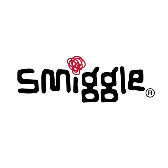 Smiggle brand name in stylized black letters with a red scribble above the letter i.