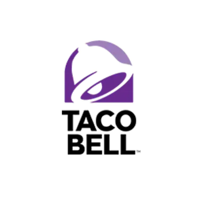 Taco Bell logo with a purple bell icon above bold black text reading 'TACO BELL'.