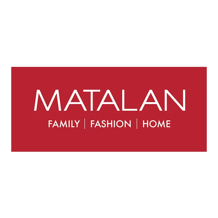 Matalan logo with the tagline 'Family | Fashion | Home' on a red rectangular background.