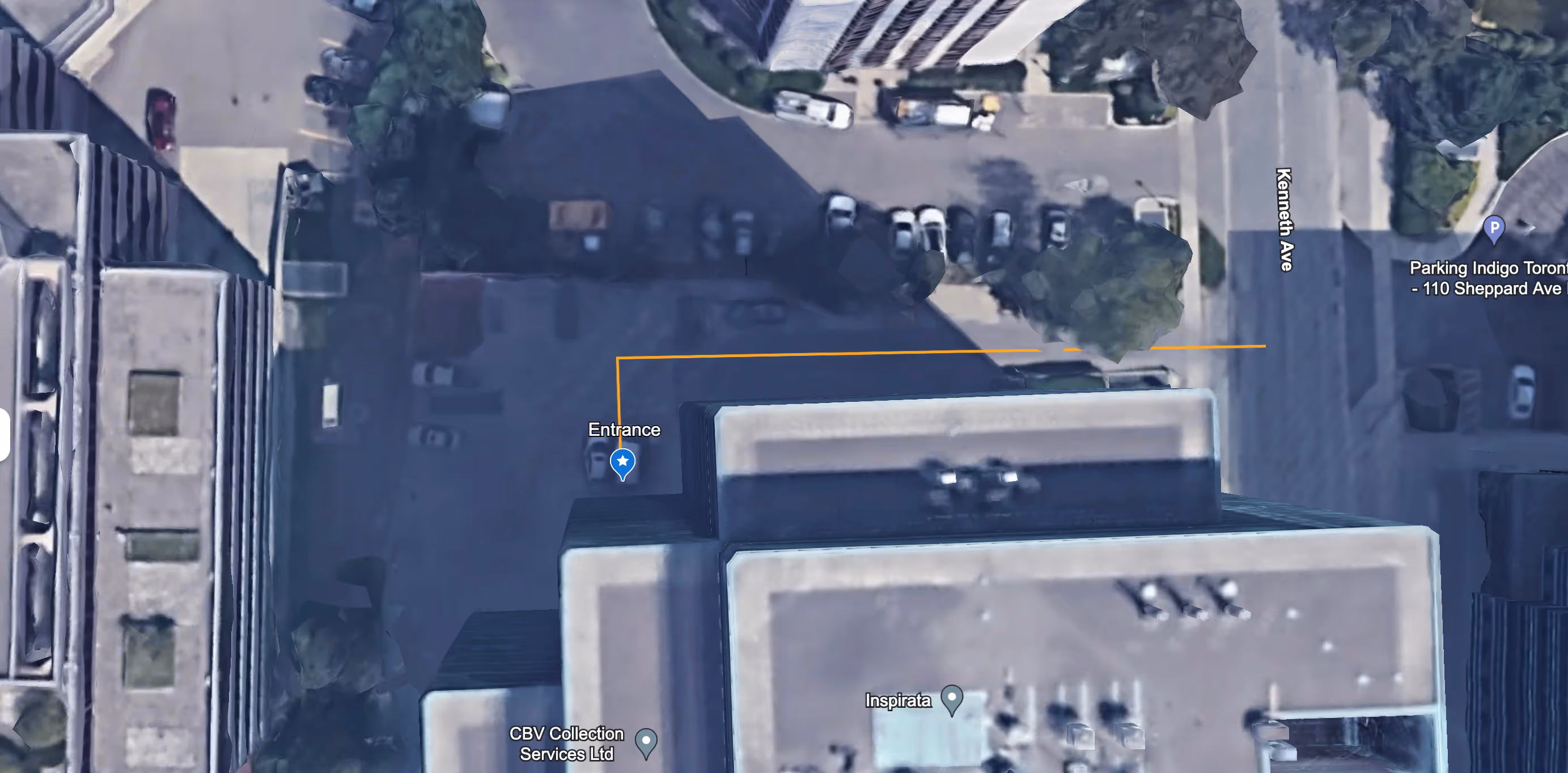 Map view of the directions to enter The Russian Ballet School in Toronto