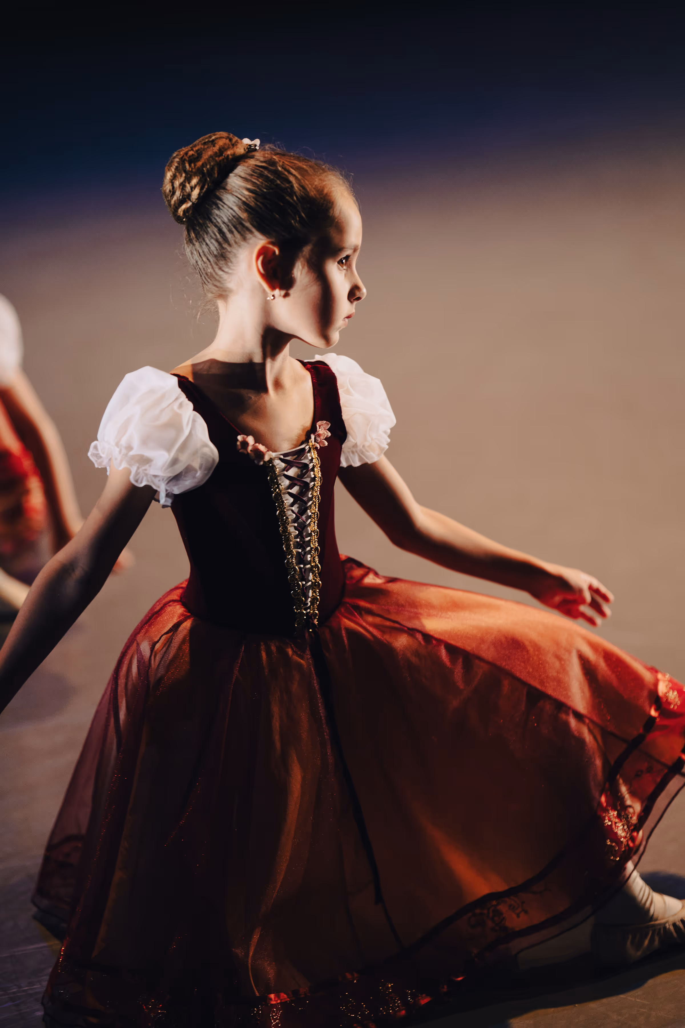Pre-primary ballet student backstage at The Russian Ballet School dress rehearsal at Betty Oliphant Theatre in Toronto