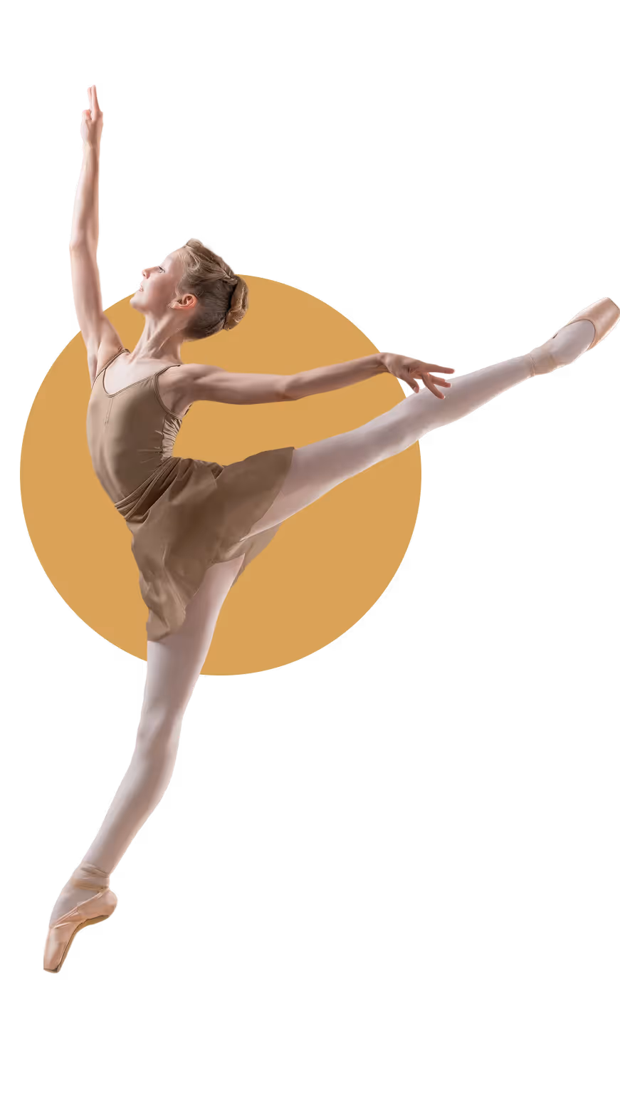 Teen ballerina jumping in arabesque, ballet classes for the Russian Ballet School in Toronto pre-professional training program.