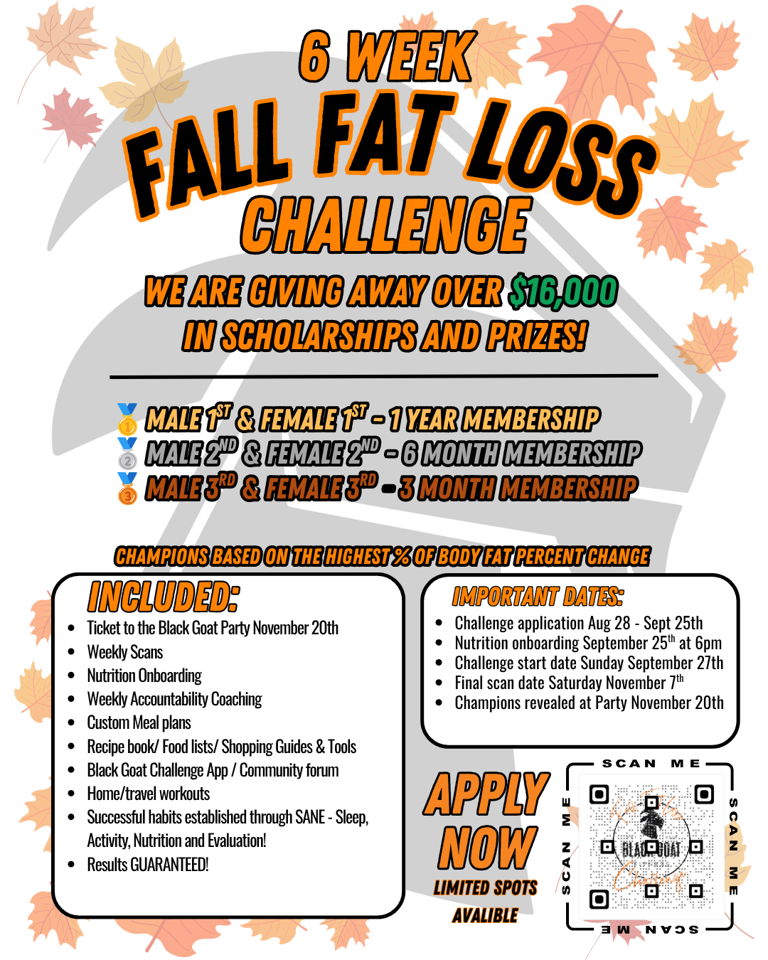 Fall Fat Loss Challenge 2026 promotional graphic for Black Goat Fitness