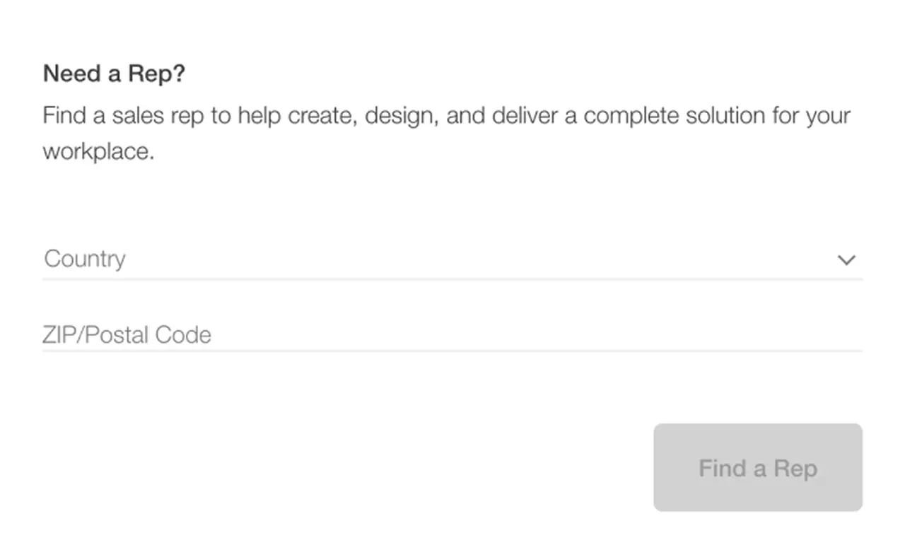 Minimal form to find a sales rep, using gray button styling different from other Lutron forms